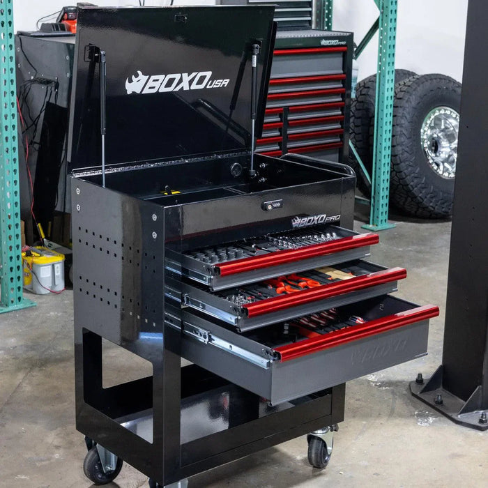 BoxoUSA Pro Series 28" 3-Drawer Flip Top Service Cart Tool Box