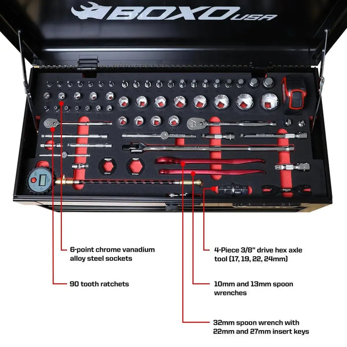 BoxoUSA Ricky Carmichael Limited Edition 5-Drawer MotoBox – 103-Piece Metric Motorcycle Tool Set