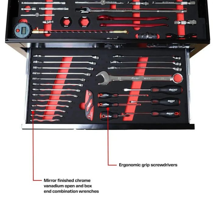 BoxoUSA Ricky Carmichael Limited Edition 5-Drawer MotoBox – 103-Piece Metric Motorcycle Tool Set