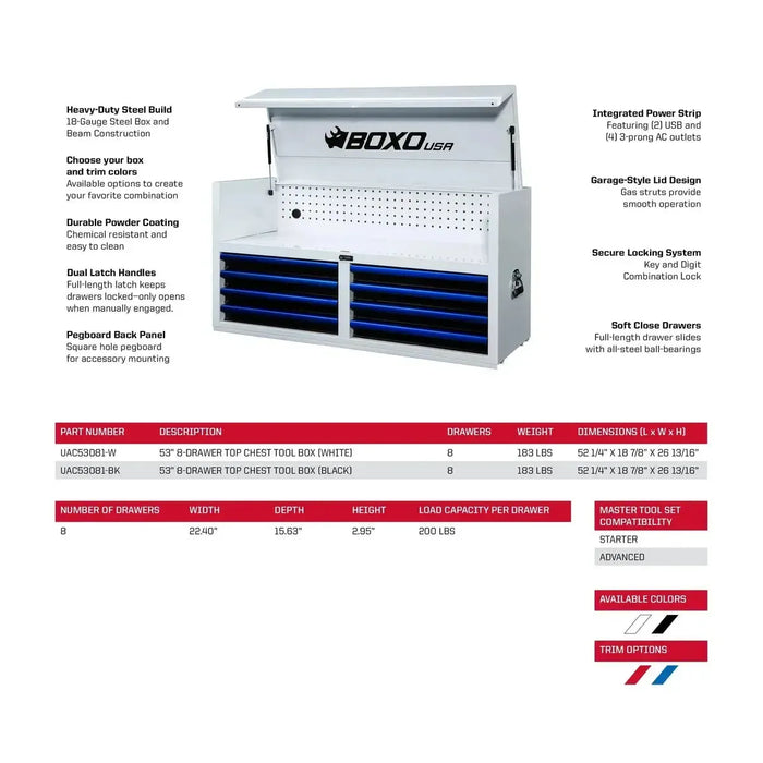 BoxoUSA Pro Series Loaded 53" 20-Drawer Rolling Tool Box Combo