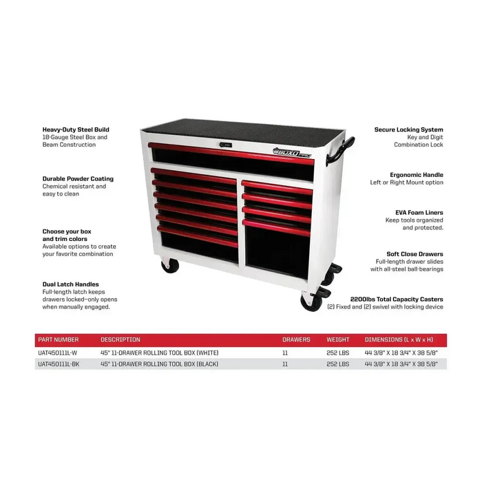BoxoUSA Pro Series 45" 11-Drawer Bottom Roll Tool Cabinet