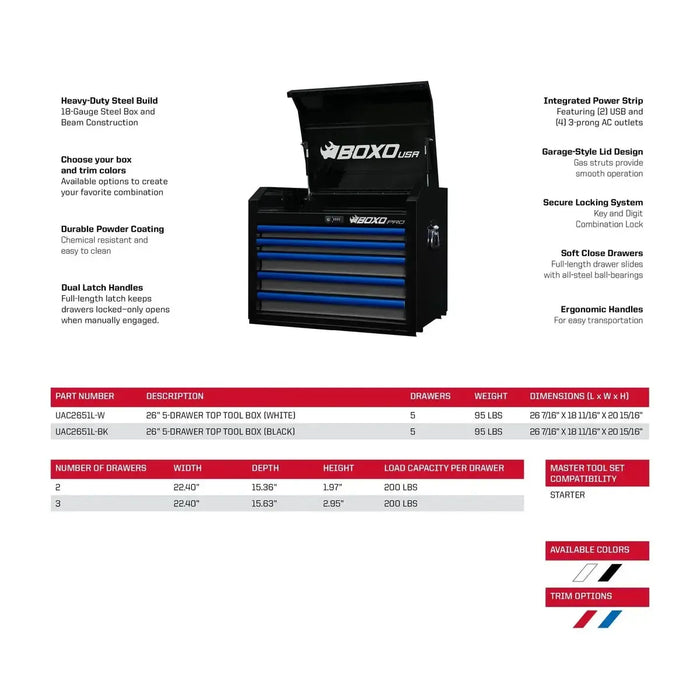 BoxoUSA Pro Series 26" 11-Drawer Loaded Rolling Tool Box