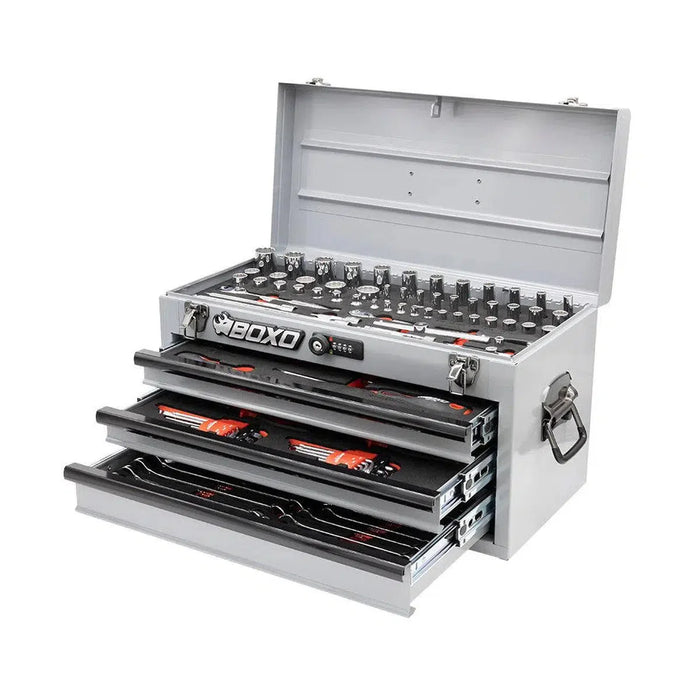 BoxoUSA 117-Piece SAE 3-Drawer Hand Carry Tool Box β Professional Grade