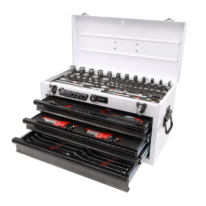 BoxoUSA 117-Piece SAE 3-Drawer Hand Carry Tool Box β Professional Grade