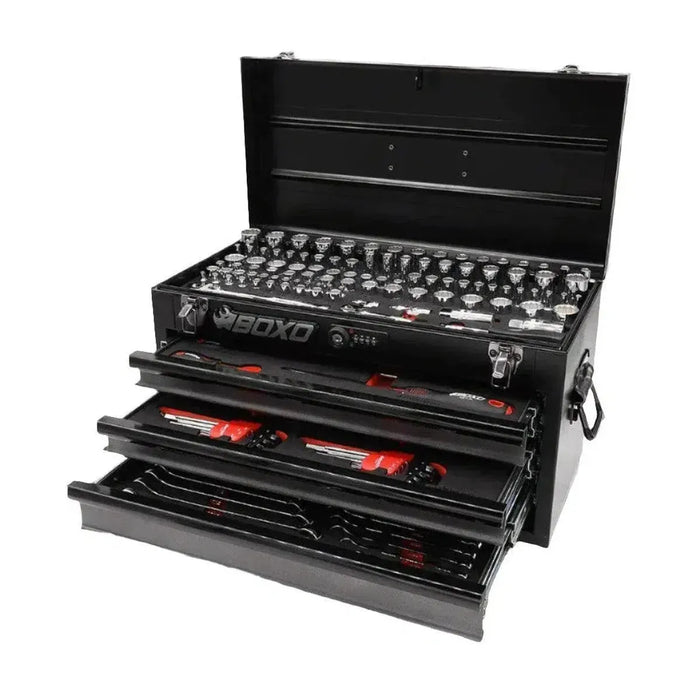 BoxoUSA 159-Piece Metric & SAE Combo Tool Set β 3-Drawer Hand Carry Tool Box