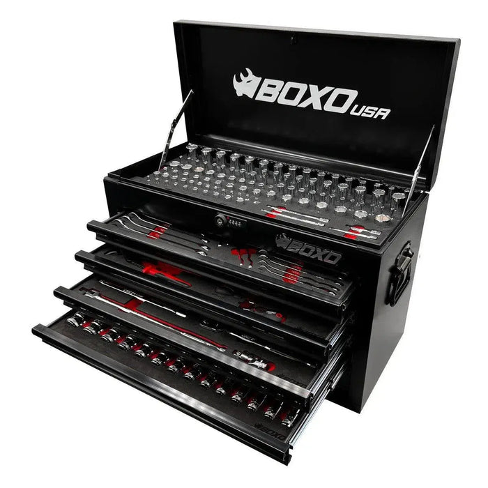 BoxoUSA 227-Piece Metric & SAE Combo Tool Set with 5-Drawer Hand Carry Tool Box