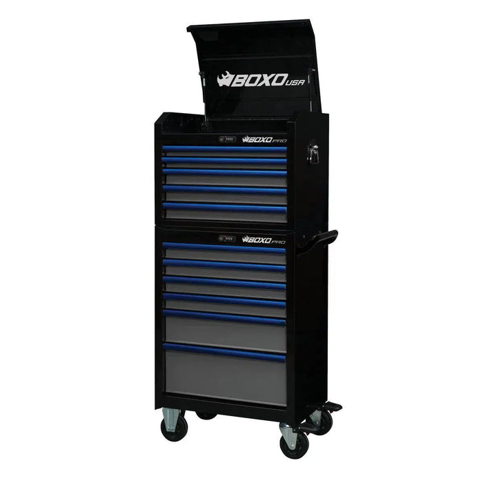 BoxoUSA Pro Series 26" 11-Drawer Rolling Tool Box β Black & Blue
