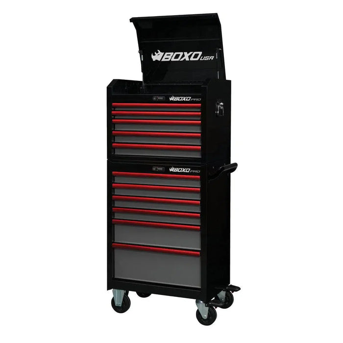 BoxoUSA Pro Series 26" 11-Drawer Rolling Tool Box β Black & Red