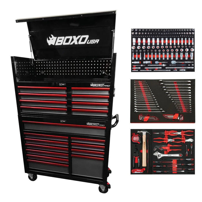 BoxoUSA Pro Series Loaded 45" 19-Drawer Rolling Tool Box Combo