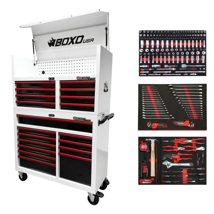 BoxoUSA Pro Series Loaded 45" 19-Drawer Rolling Tool Box Combo