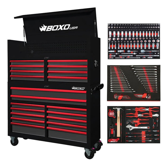 BoxoUSA Pro Series Loaded 53" 20-Drawer Rolling Tool Box Combo