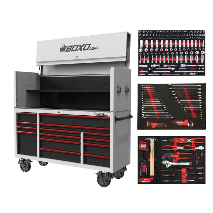 BoxoUSA Pro Series Loaded 72" 14-Drawer Garage Top Rolling Tool Box β White