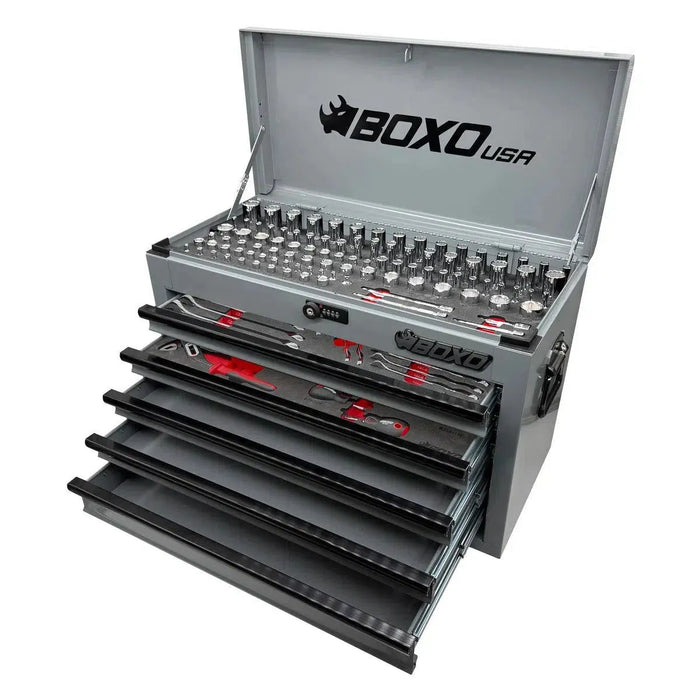 BoxoUSA 159-Piece Metric & SAE Combo Tool Set with 26" 5-Drawer Hand Carry Tool Box