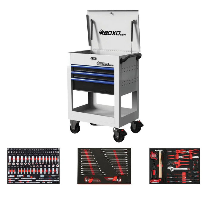 BoxoUSA Pro Series Loaded 28" 3-Drawer Flip Top Service Cart Tool Box