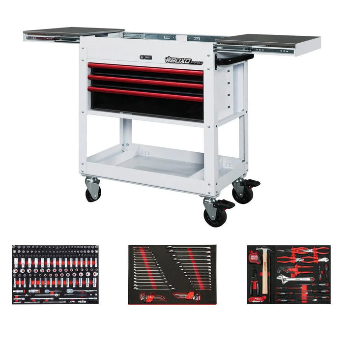 BoxoUSA Pro Series Loaded 35" 3-Drawer Slide-Top Service Cart Tool Box