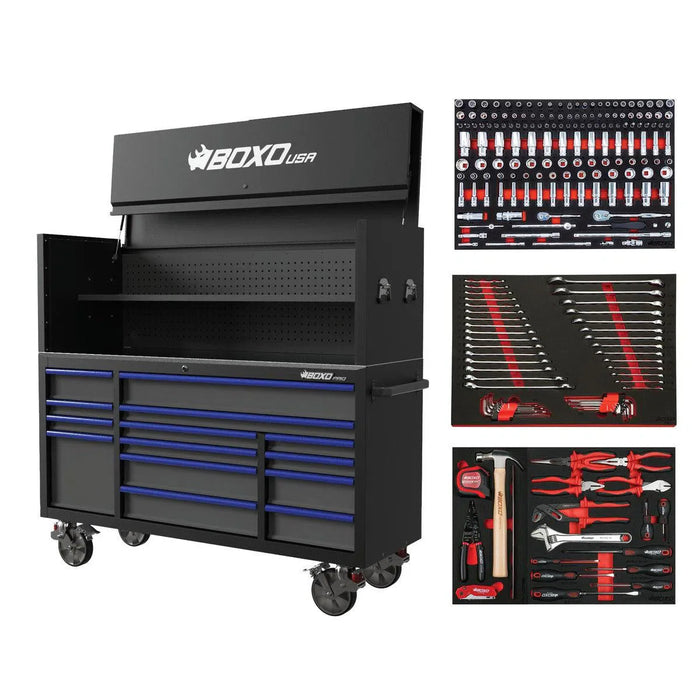 BoxoUSA Pro Series Loaded 72" 14-Drawer Garage Top Rolling Tool Box β Black