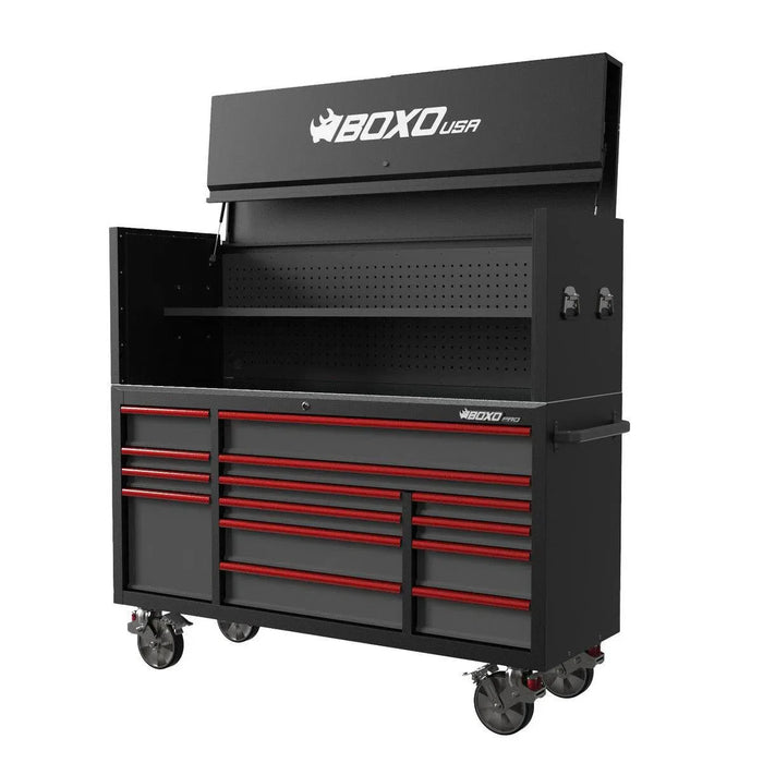 BoxoUSA Pro Series Loaded 72" 14-Drawer Garage Top Rolling Tool Box β Black
