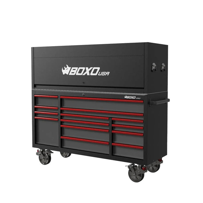 BoxoUSA Pro Series Loaded 72" 14-Drawer Garage Top Rolling Tool Box β Black