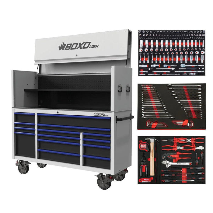 BoxoUSA Pro Series Loaded 72" 14-Drawer Garage Top Rolling Tool Box – White